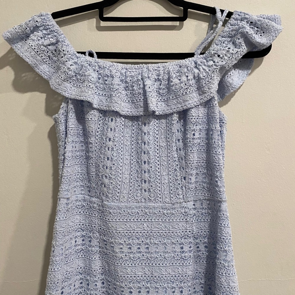 Live to Be Spoiled Blue Lace Off Shoulder Dress Ruffle Mini Party Medium‎